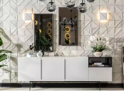 Sideboard Italian Style Furniture Wood Mirror Set 2 pcs. Living Room Cabinets